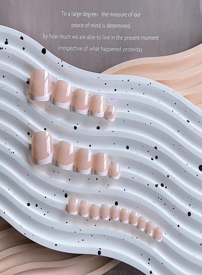 KQueenest White French Tip Toe Press on Nails Short Square, Glossy Soft Gel Fake Toe Nails Press on, Natural Nude Glue on Toe nails for Women, Reusable Toe Acrylic Nails for Summer Decoration 24 Pcs - Image 4